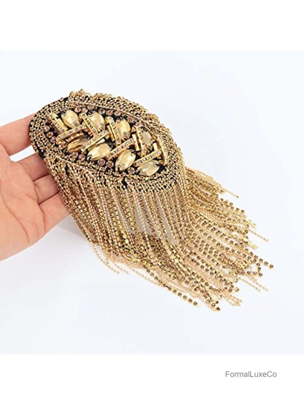 Rhinestone Tassel Shoulder Epaulet Spike Chain Brooch Pins for Costume Party